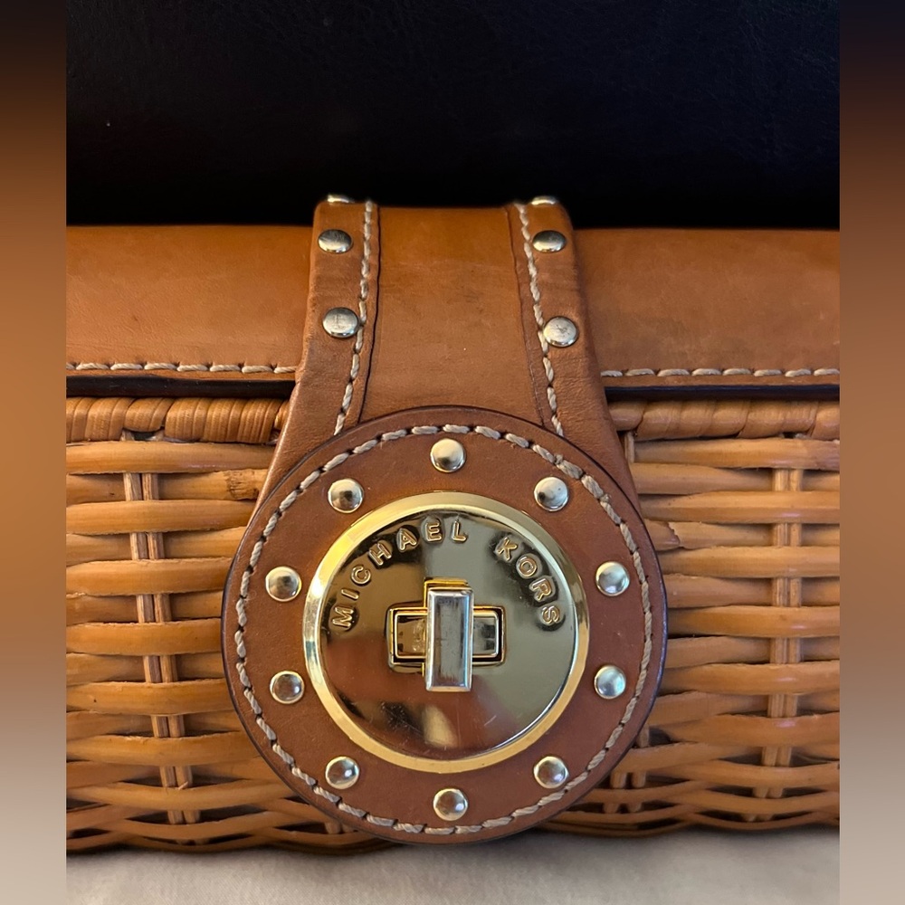 Michael Kors Tan Wicker Clutch with Brown Leather - Picture 2 of 5